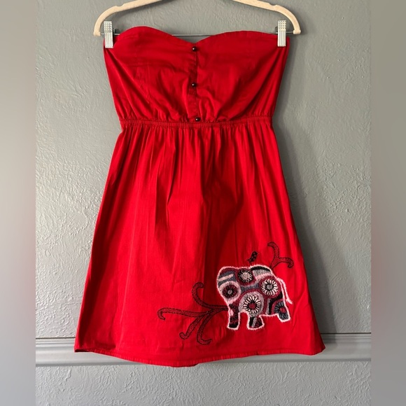 Judith March | Strapless Embroidered Elephant Dress | Red | Assumed S/M - Picture 1 of 13